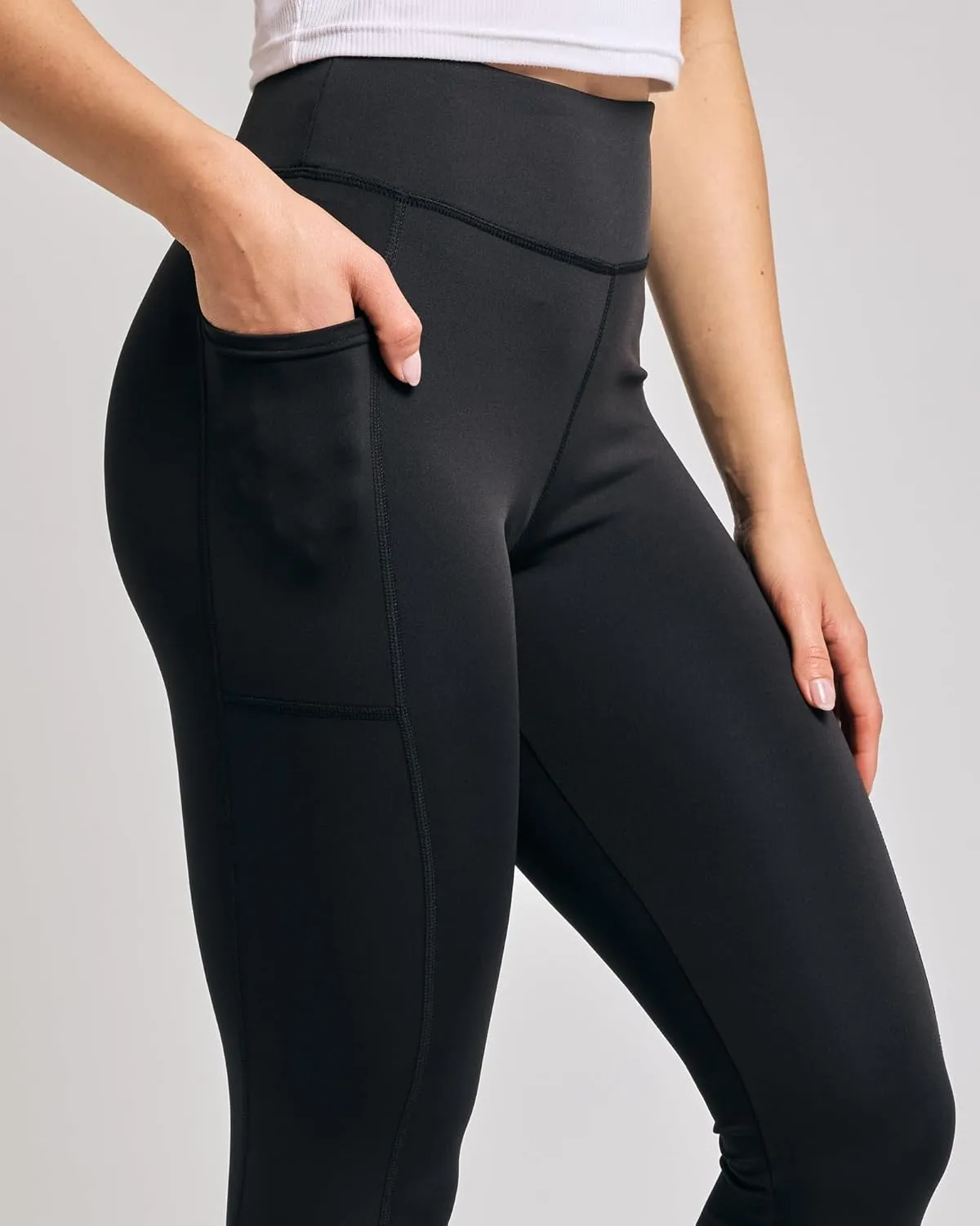 Real Essentials 4-Pack: Women's Full Length Fitted Athletic Yoga Performance Leggings with Pockets (Available in Plus Size)
