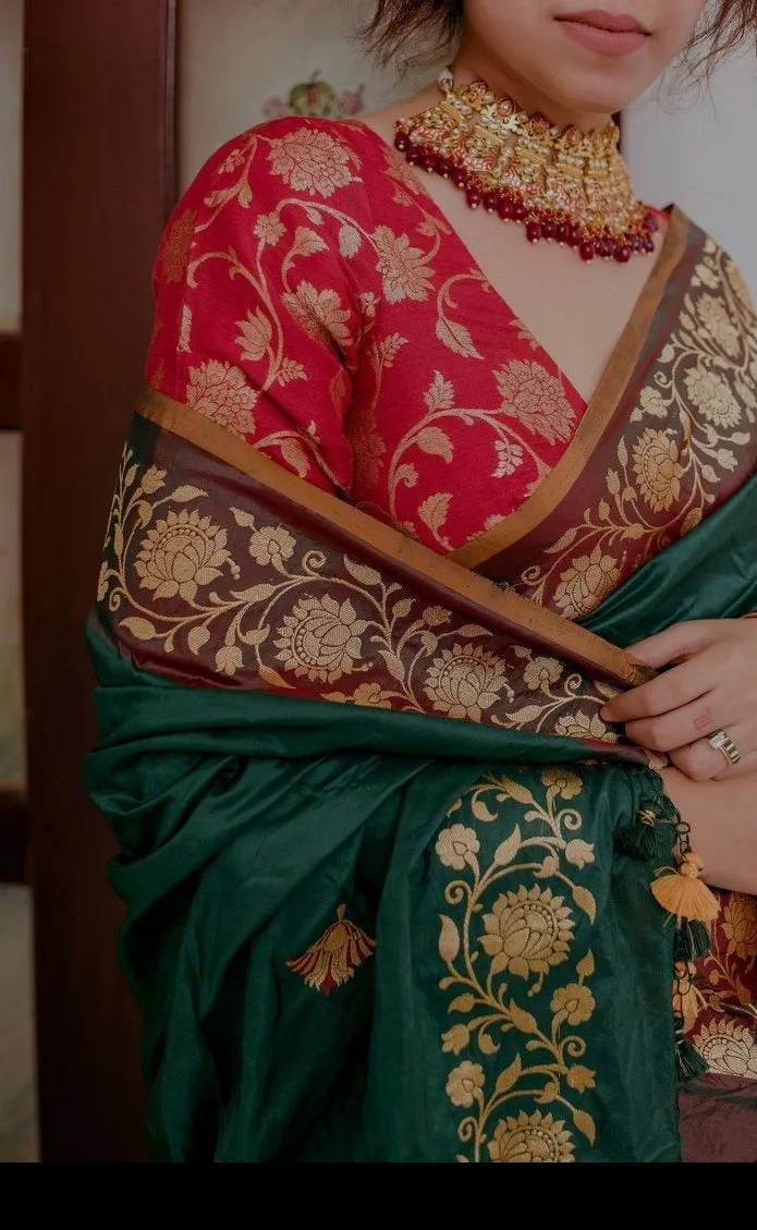 Red and Gold Silk Brocade Readymade Blouse