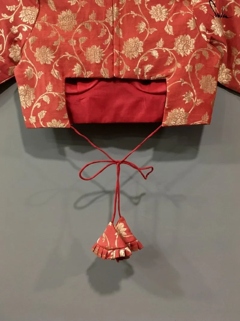 Red and Gold Silk Brocade Readymade Blouse