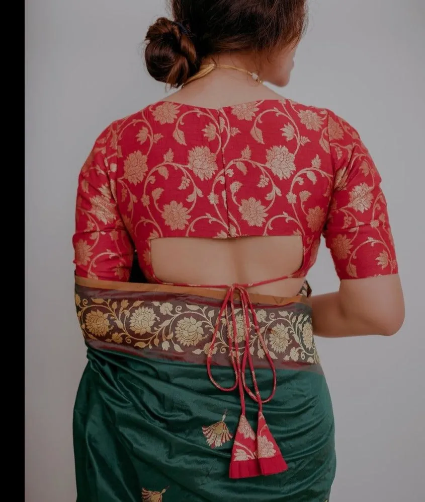Red and Gold Silk Brocade Readymade Blouse