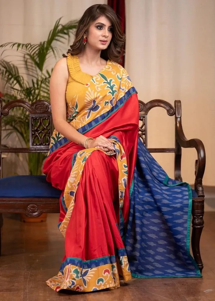 RED SEMI SILK SAREE WITH EXCLUSIVE SILK HAND BATIK BORDER