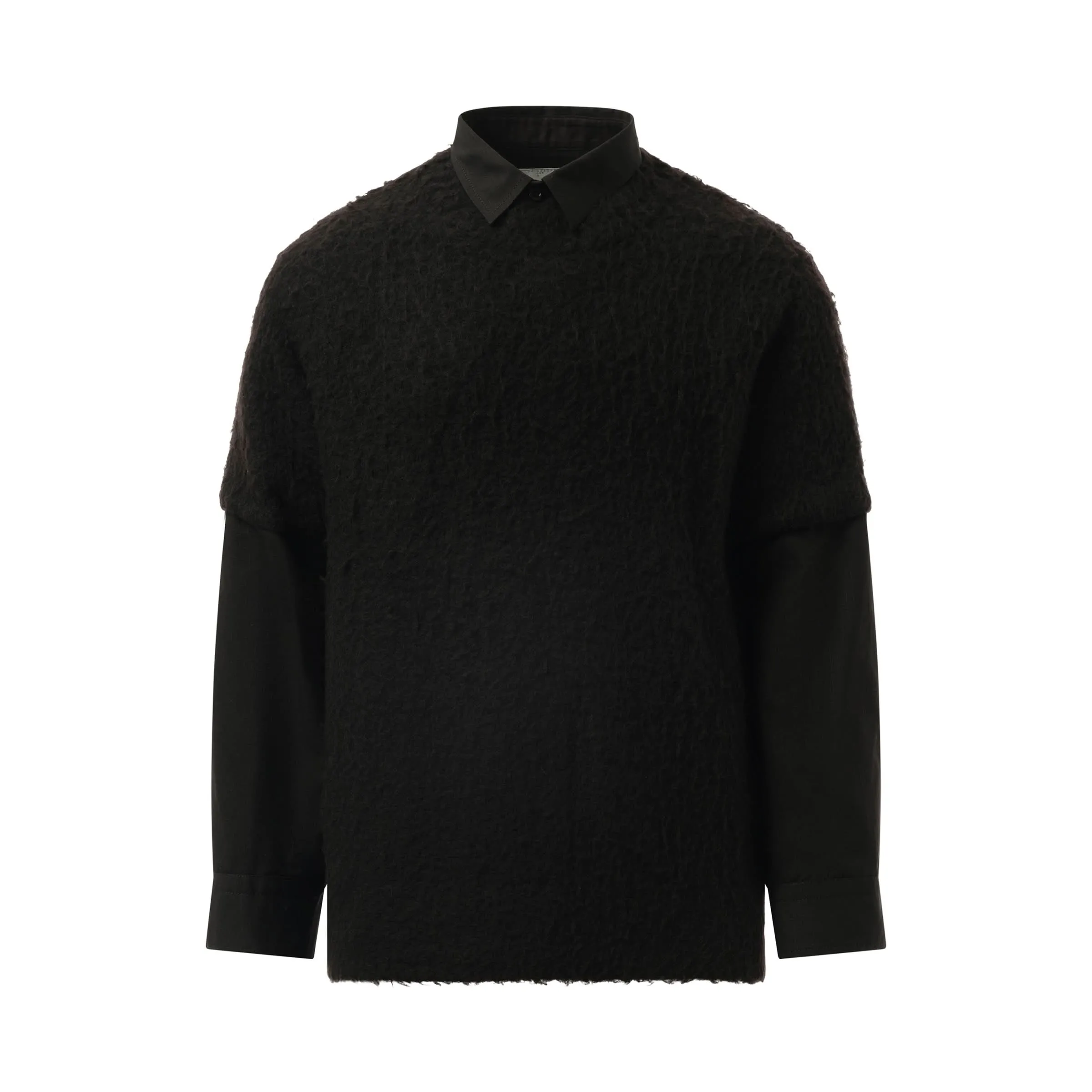 Black Ripstop and Knit Pullover