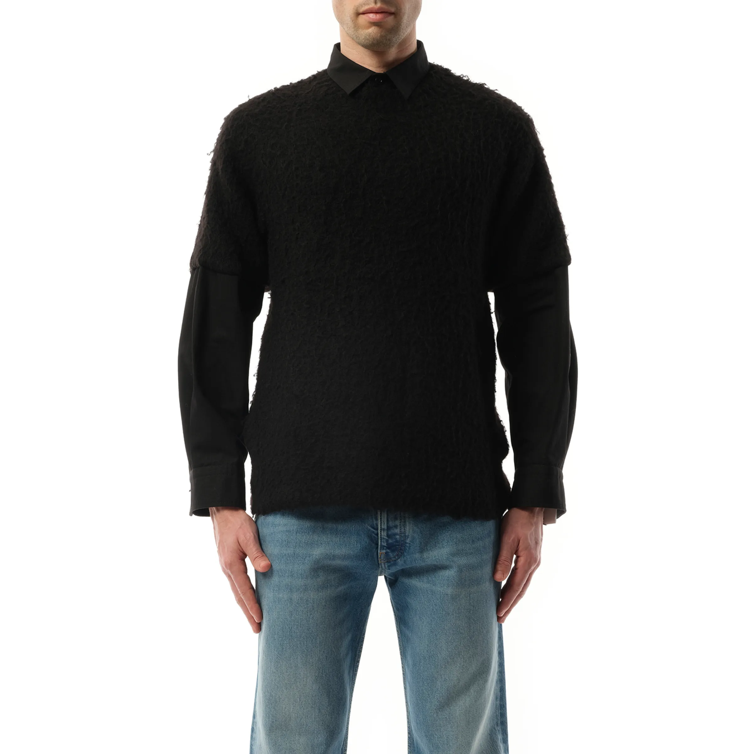 Black Ripstop and Knit Pullover