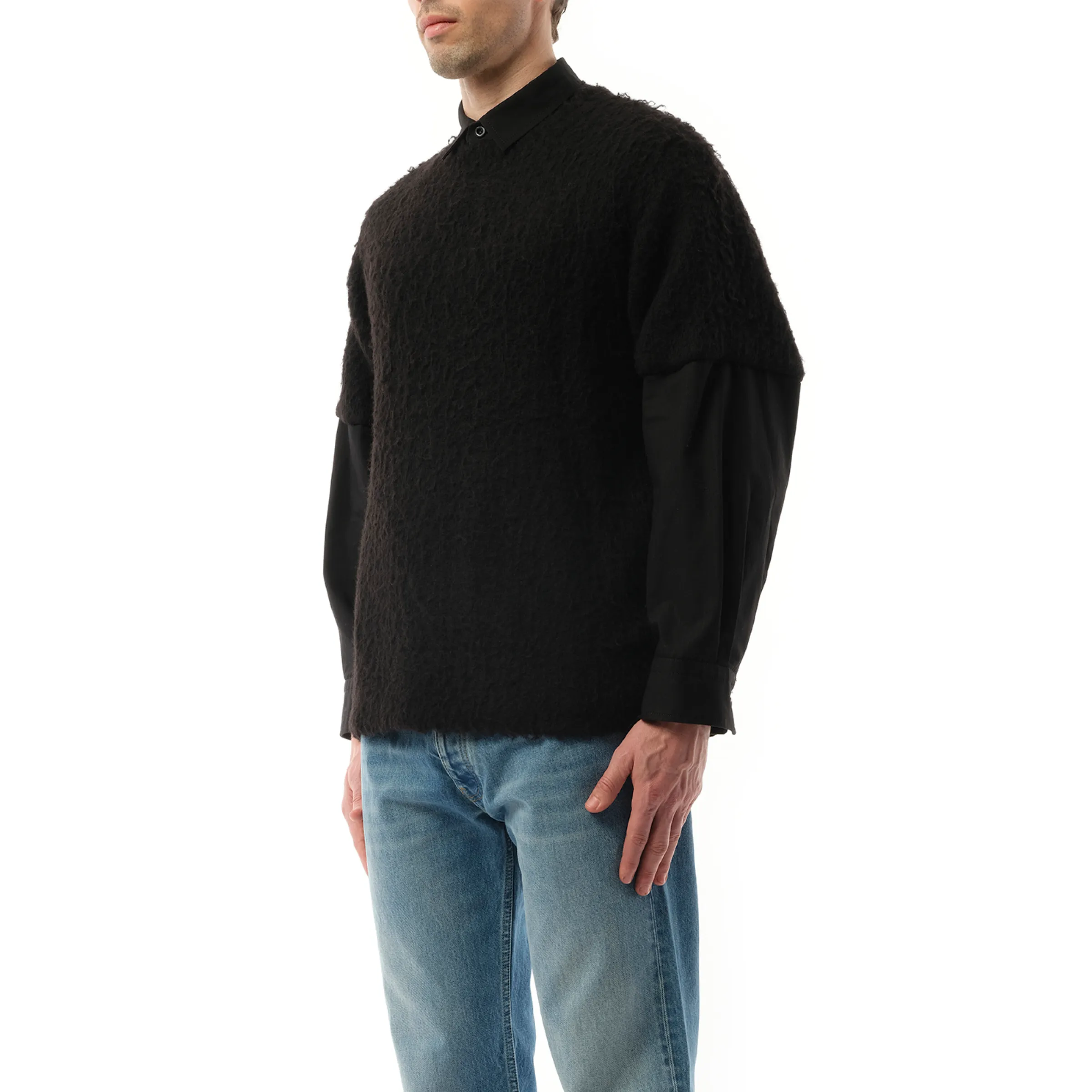 Black Ripstop and Knit Pullover