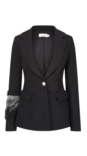 Ritz Black Beaded Fringe Blazer
