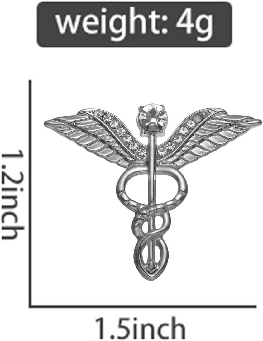 ROFARSO Medical Caduceus Lapel Pin with Rhinestone Crystal Caduceus Brooch Pin for Medical Students and Medical Professionals Accessory for Gifts