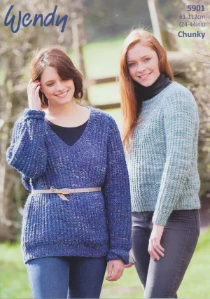 Round and V Neck Family Sweaters in Wendy Evolve Chunky (5901)