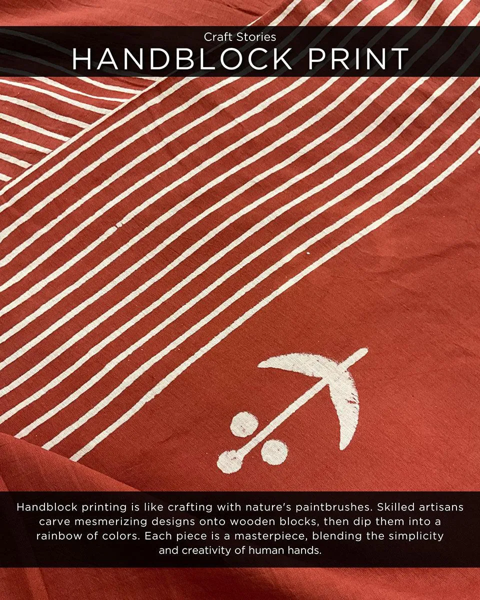 Rust Block Printed Cotton Mul Saree -God
