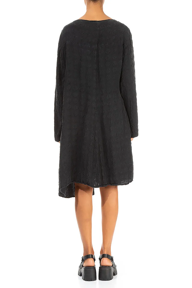 Side Pockets Bubble Black Silk Tunic Dress