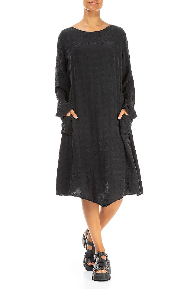 Side Pockets Bubble Black Silk Tunic Dress