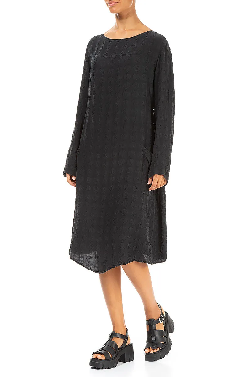 Side Pockets Bubble Black Silk Tunic Dress