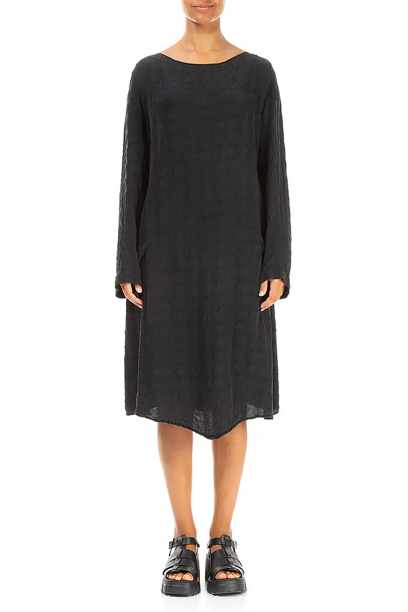 Side Pockets Bubble Black Silk Tunic Dress