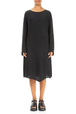 Side Pockets Bubble Black Silk Tunic Dress