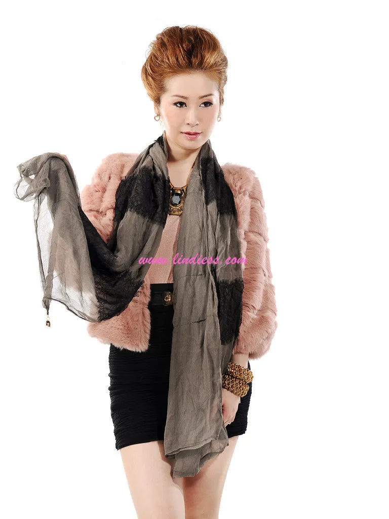 SILK & LACE SCARF - GREY