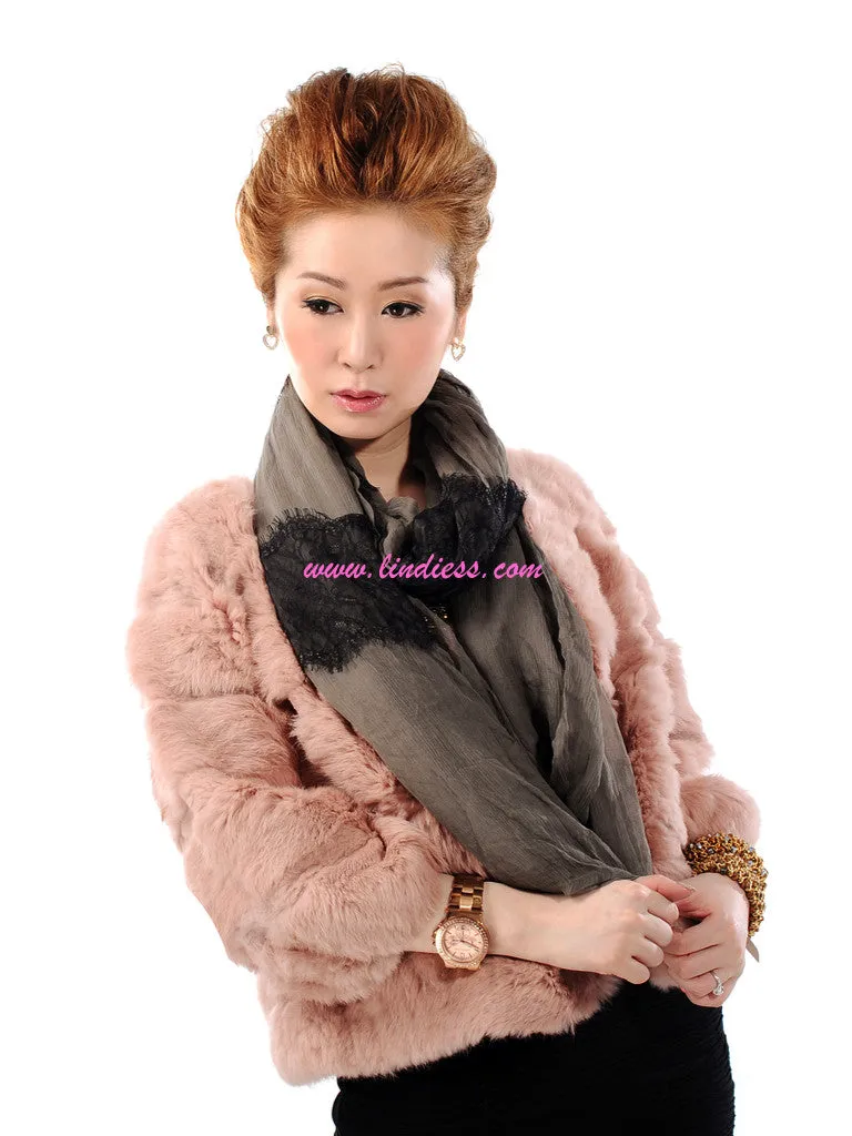 SILK & LACE SCARF - GREY