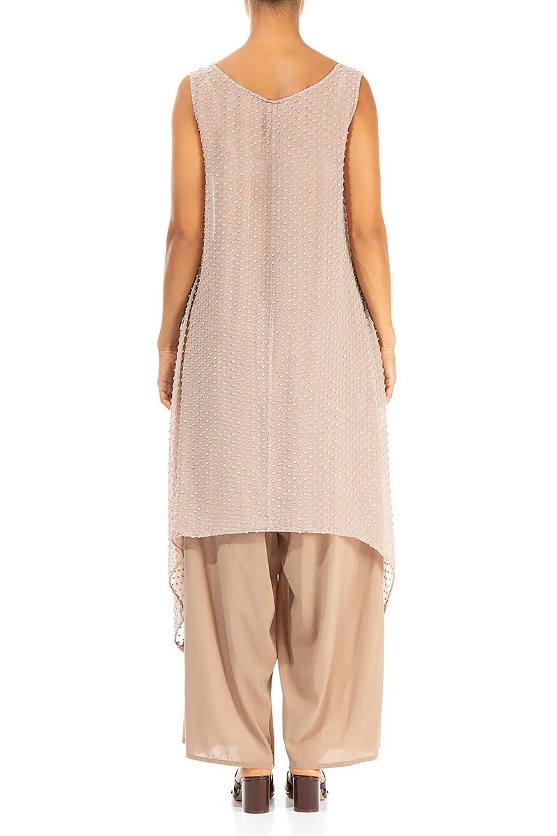 Sleeveless Dotty Beige Silk Tunic