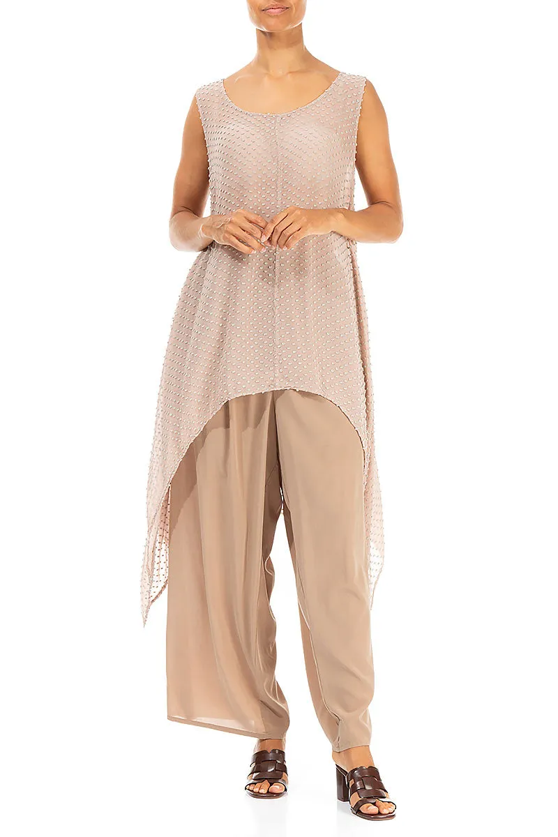 Sleeveless Dotty Beige Silk Tunic
