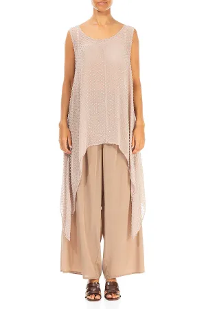 Sleeveless Dotty Beige Silk Tunic