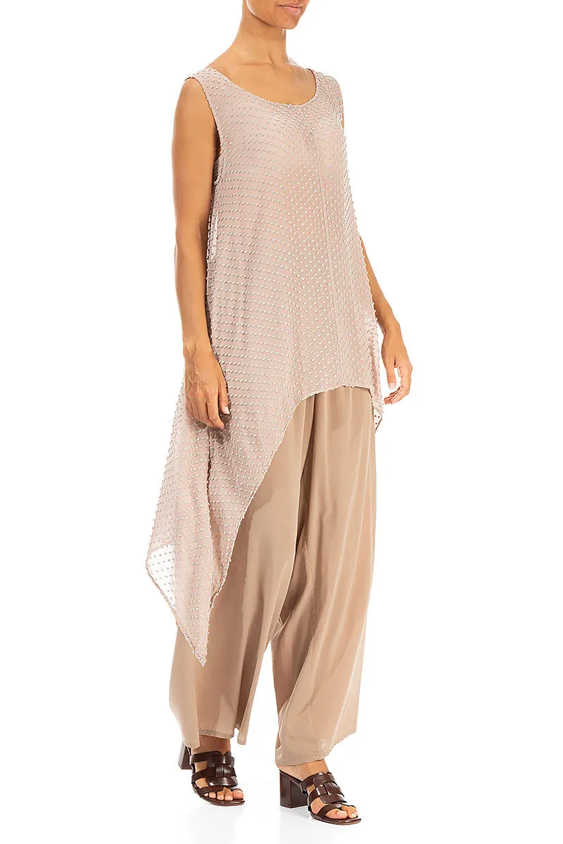 Sleeveless Dotty Beige Silk Tunic