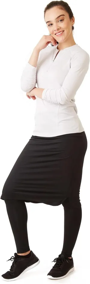 Snoga Athletics- Women's Cropped Shirttail 24in Modest Midi Pencil Skirt w/Leggings, Side Slits & Back Pocket