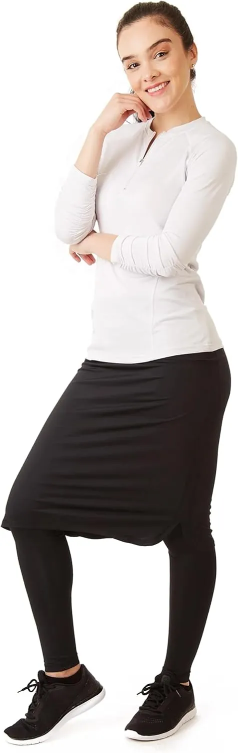 Snoga Athletics- Women's Cropped Shirttail 24in Modest Midi Pencil Skirt w/Leggings, Side Slits & Back Pocket