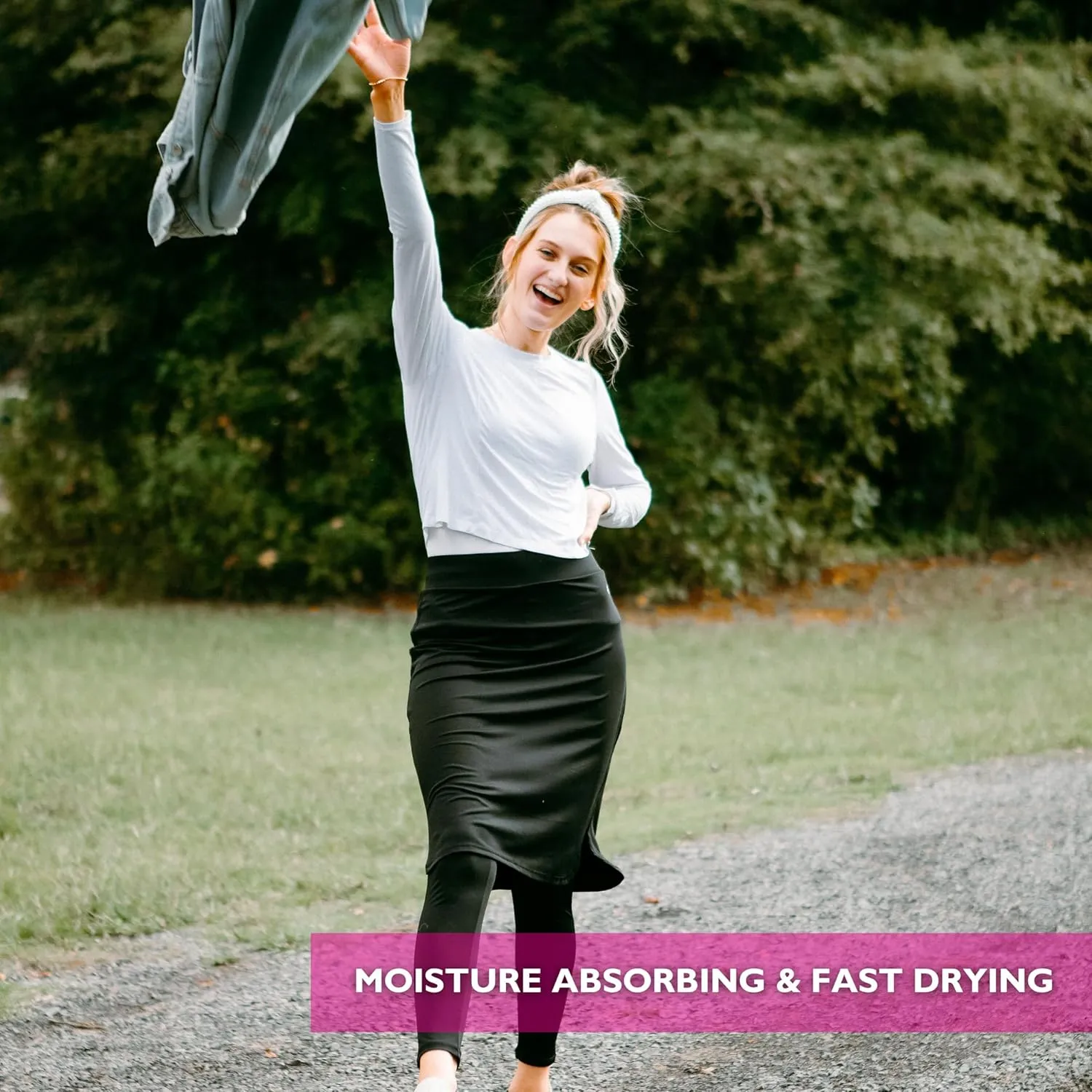 Snoga Athletics- Women's Cropped Shirttail 24in Modest Midi Pencil Skirt w/Leggings, Side Slits & Back Pocket
