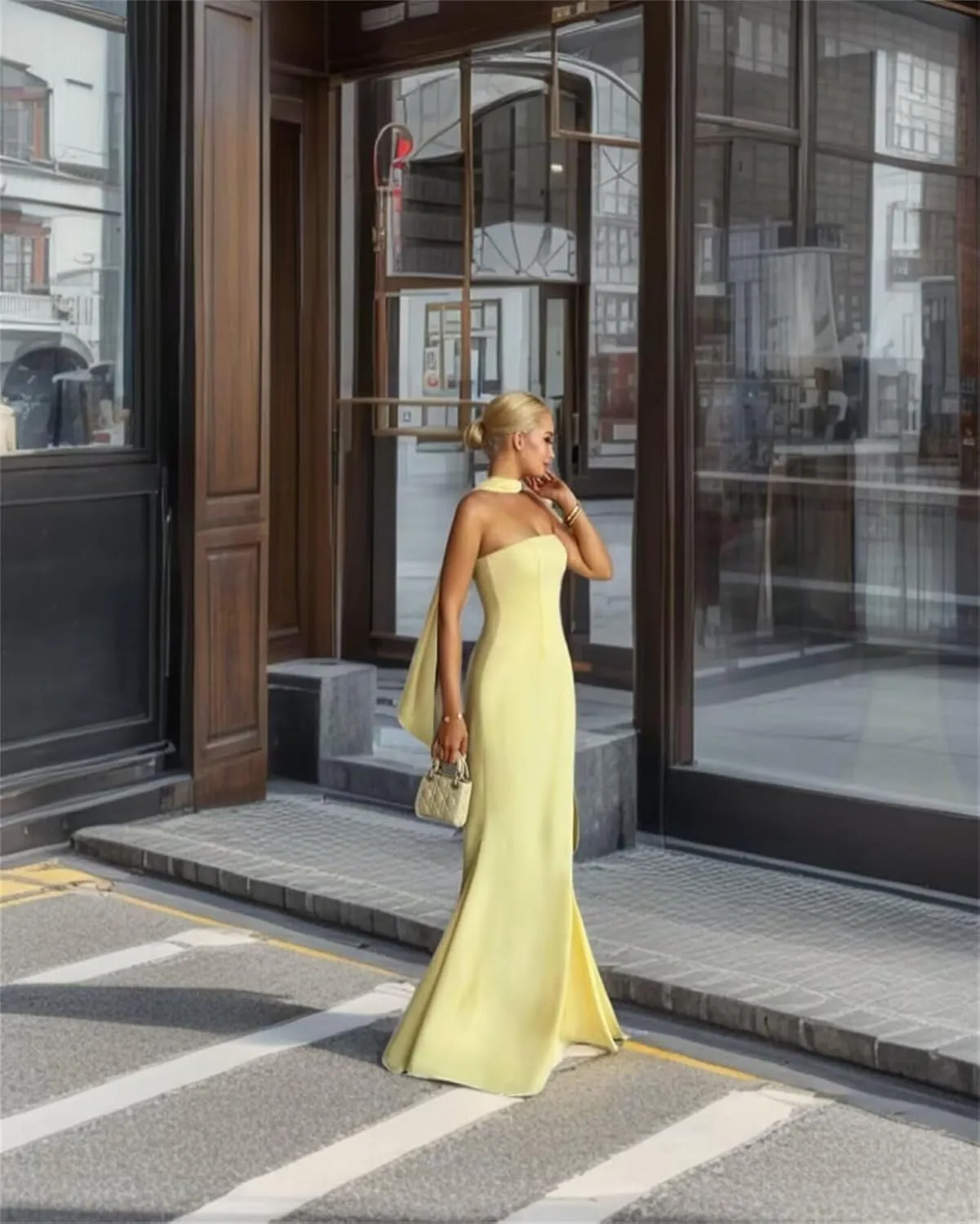 Strapless Prom Dresses Mermaid Long Cocktail Dresses for Women Satin Formal Dresses for Women with Scarves