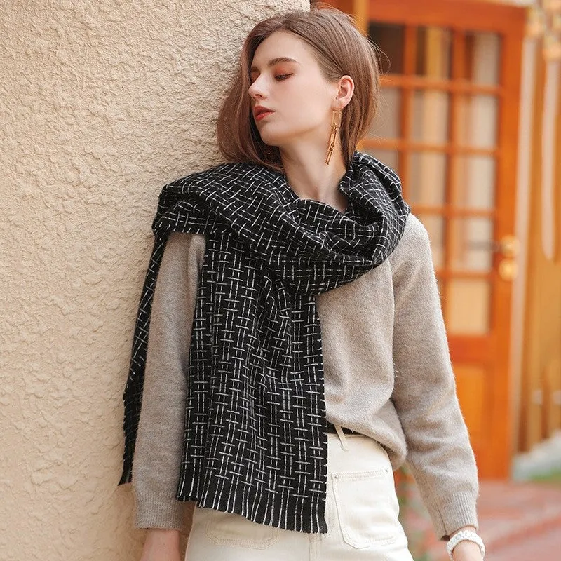 Striped Plaid Print Imitated Cashmere Shawl Scarf