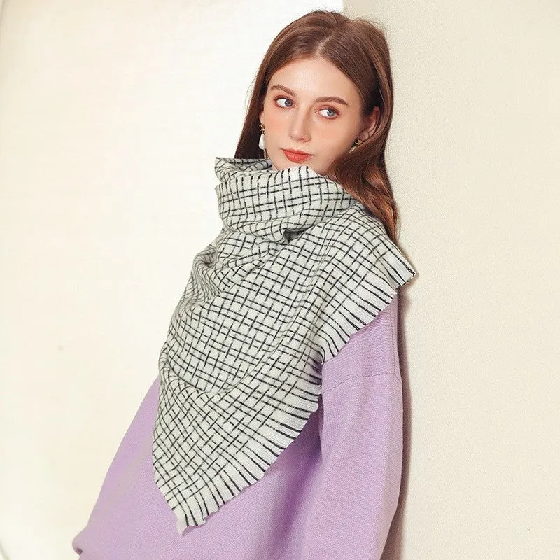 Striped Plaid Print Imitated Cashmere Shawl Scarf
