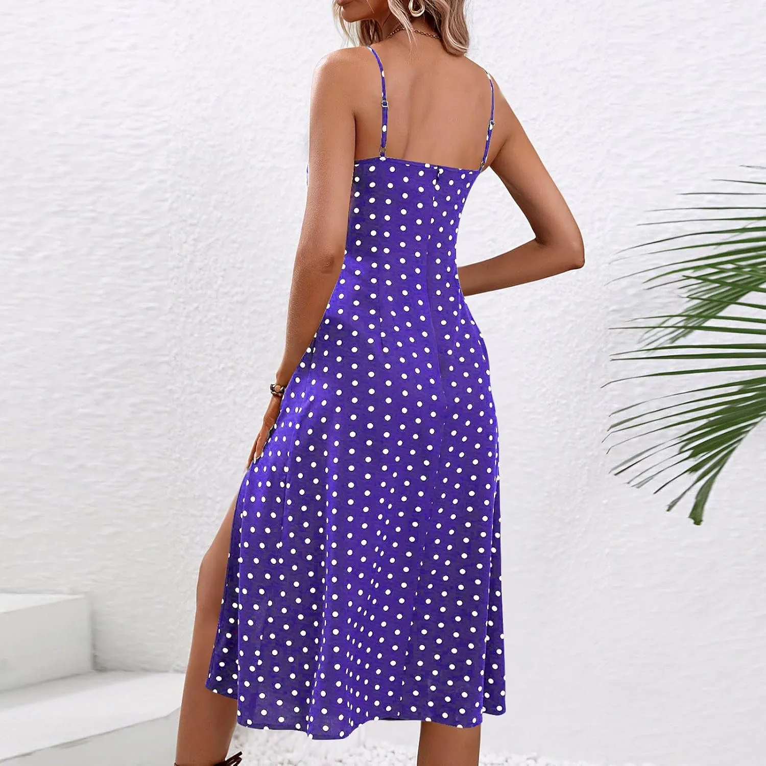 Summer Dresses for Women 2025 Elegant Sleeveless Polka Dot Print Sundresses Fashion Loose Fit Split Beach Dress