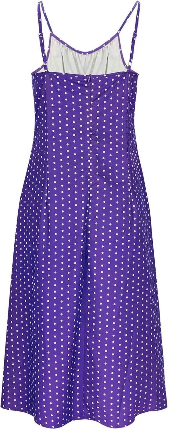 Summer Dresses for Women 2025 Elegant Sleeveless Polka Dot Print Sundresses Fashion Loose Fit Split Beach Dress