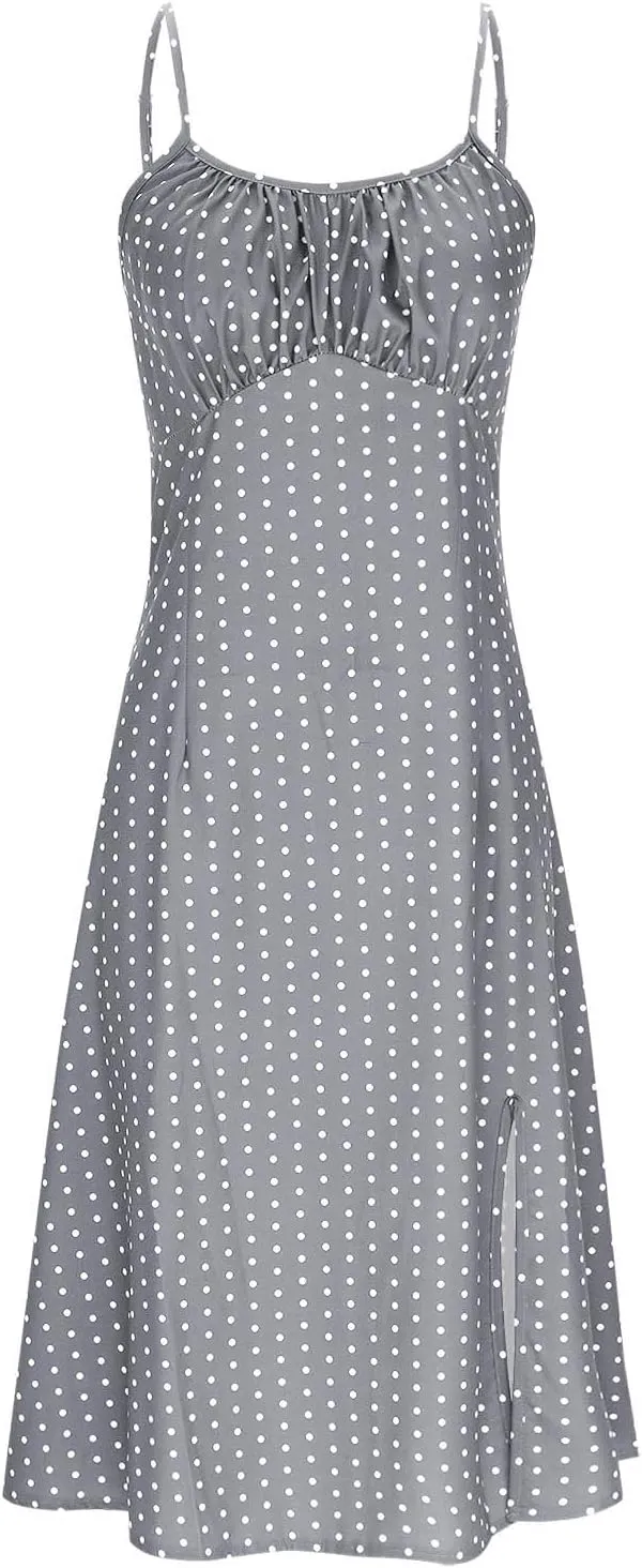 Summer Dresses for Women 2025 Elegant Sleeveless Polka Dot Print Sundresses Fashion Loose Fit Split Beach Dress
