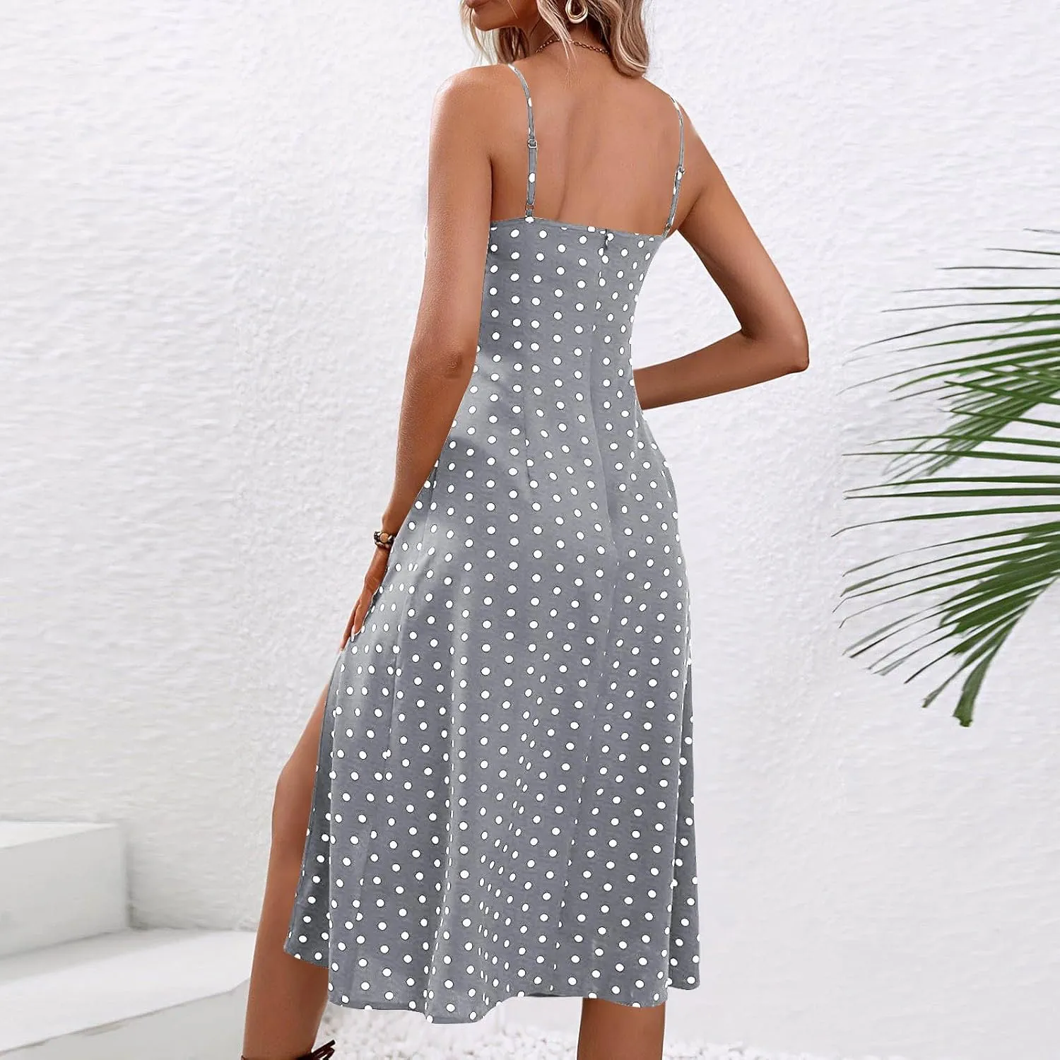 Summer Dresses for Women 2025 Elegant Sleeveless Polka Dot Print Sundresses Fashion Loose Fit Split Beach Dress