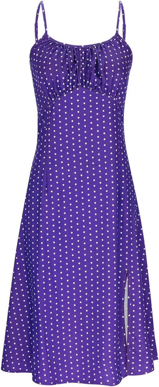 Summer Dresses for Women 2025 Elegant Sleeveless Polka Dot Print Sundresses Fashion Loose Fit Split Beach Dress
