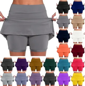 Summer Skirt Shorts for Women Plus Size Skort for Women Ladies Culottes Athletic Skirts with Pockets Tummy Control