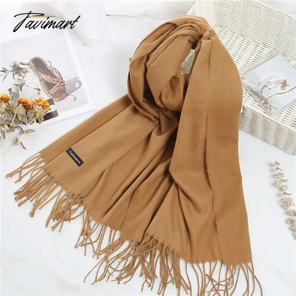 Tavimart Winter Women Cashmere Scarves Solid Color Lady Thicken Warm Pashmina Shawl Tassel Scarves Versatile Fashion Female Long Scarves
