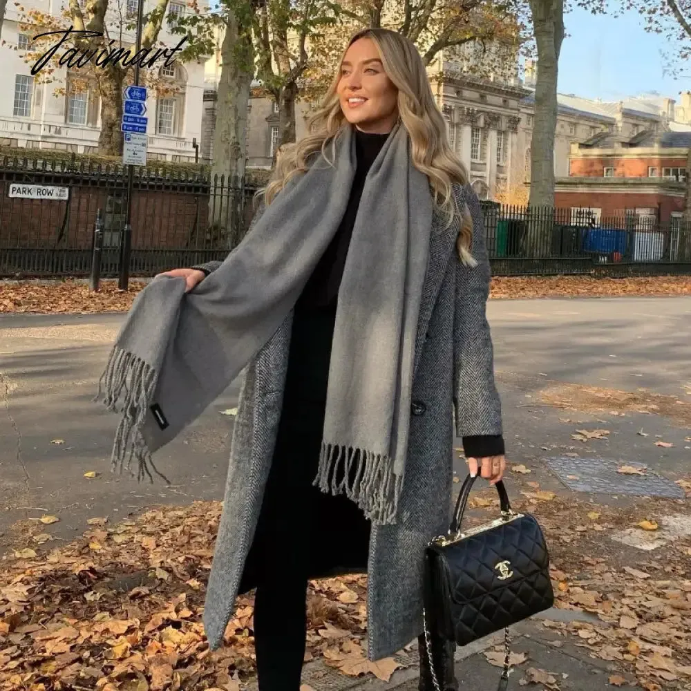 Tavimart Winter Women Cashmere Scarves Solid Color Lady Thicken Warm Pashmina Shawl Tassel Scarves Versatile Fashion Female Long Scarves