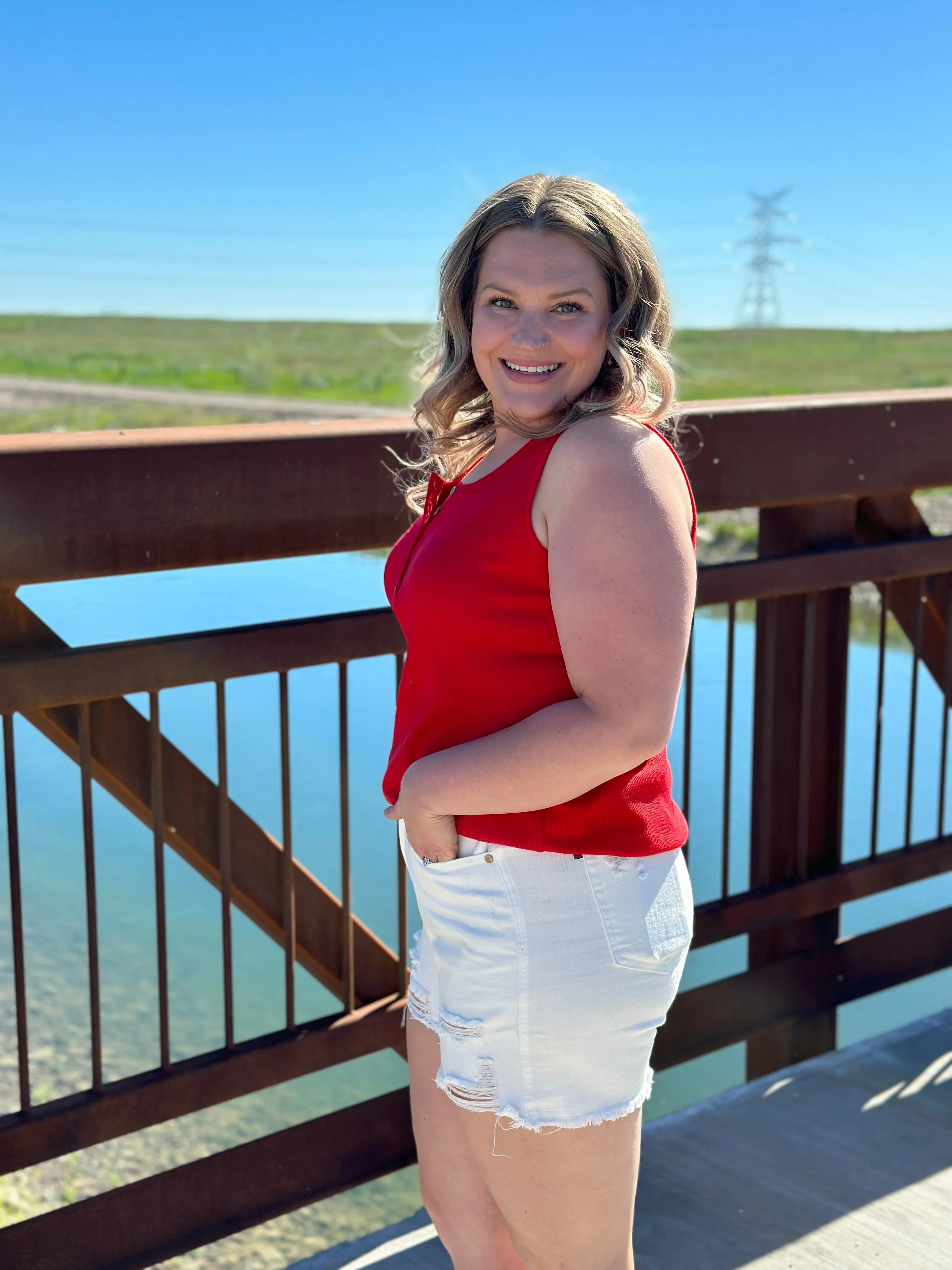 The Becky Button Tank -  Red - FINAL SALE