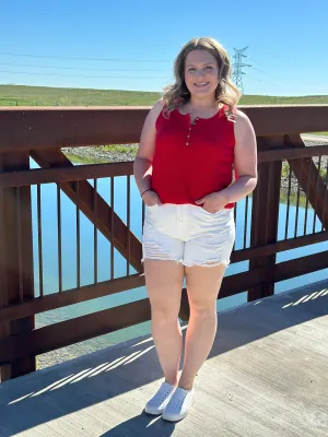The Becky Button Tank -  Red - FINAL SALE