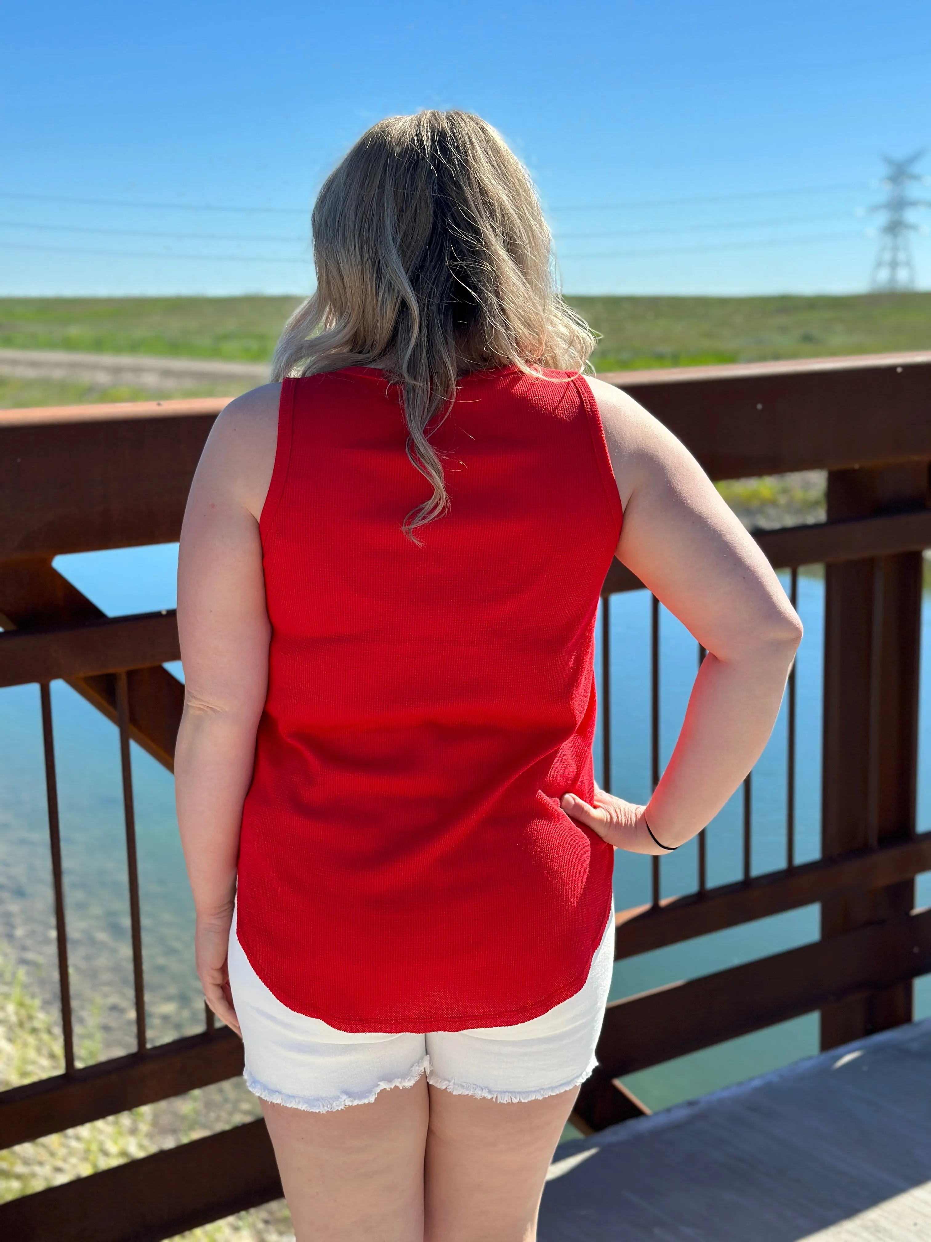 The Becky Button Tank -  Red - FINAL SALE