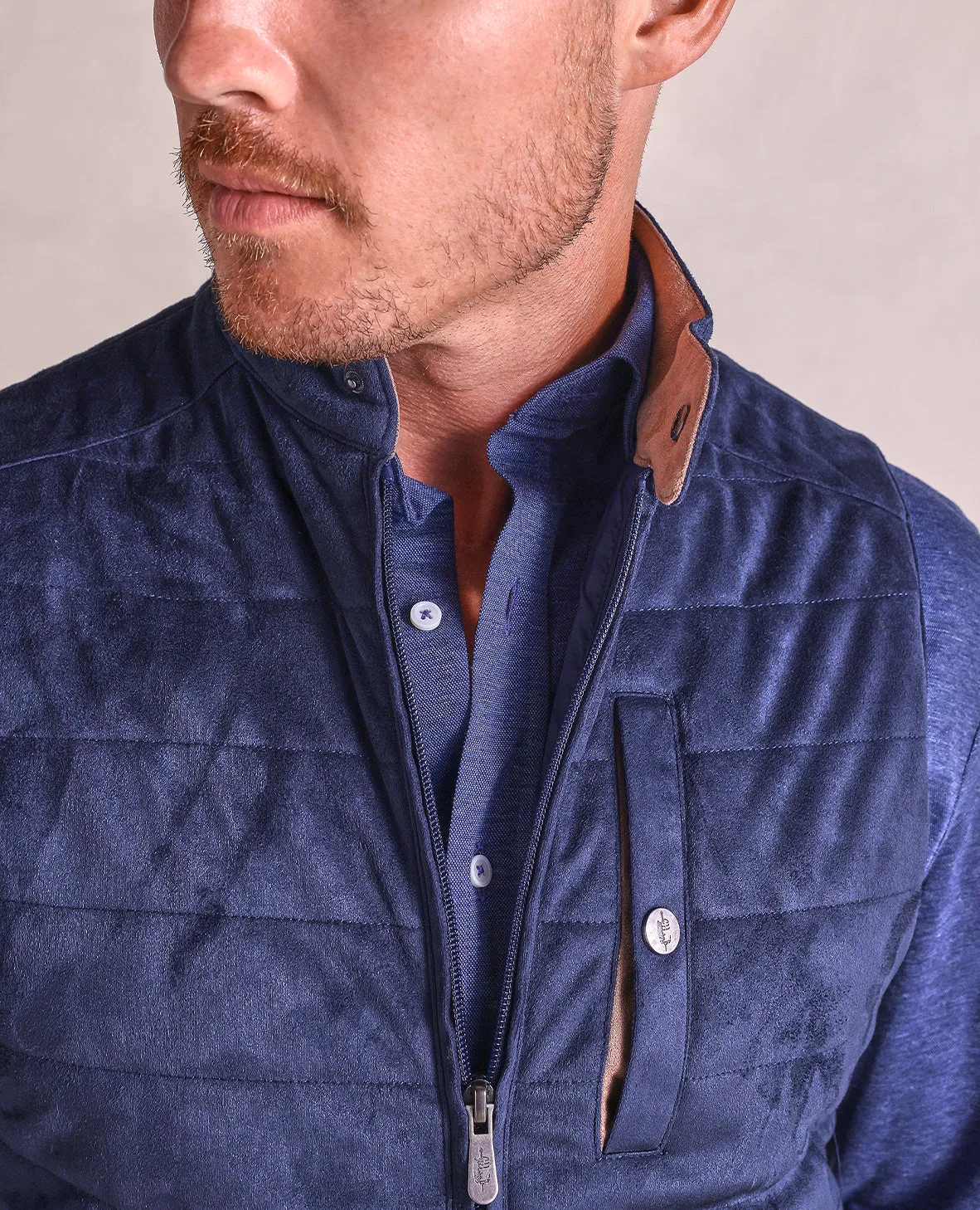 The Colton - Microsuede Vest - Navy/Chocolate Trim