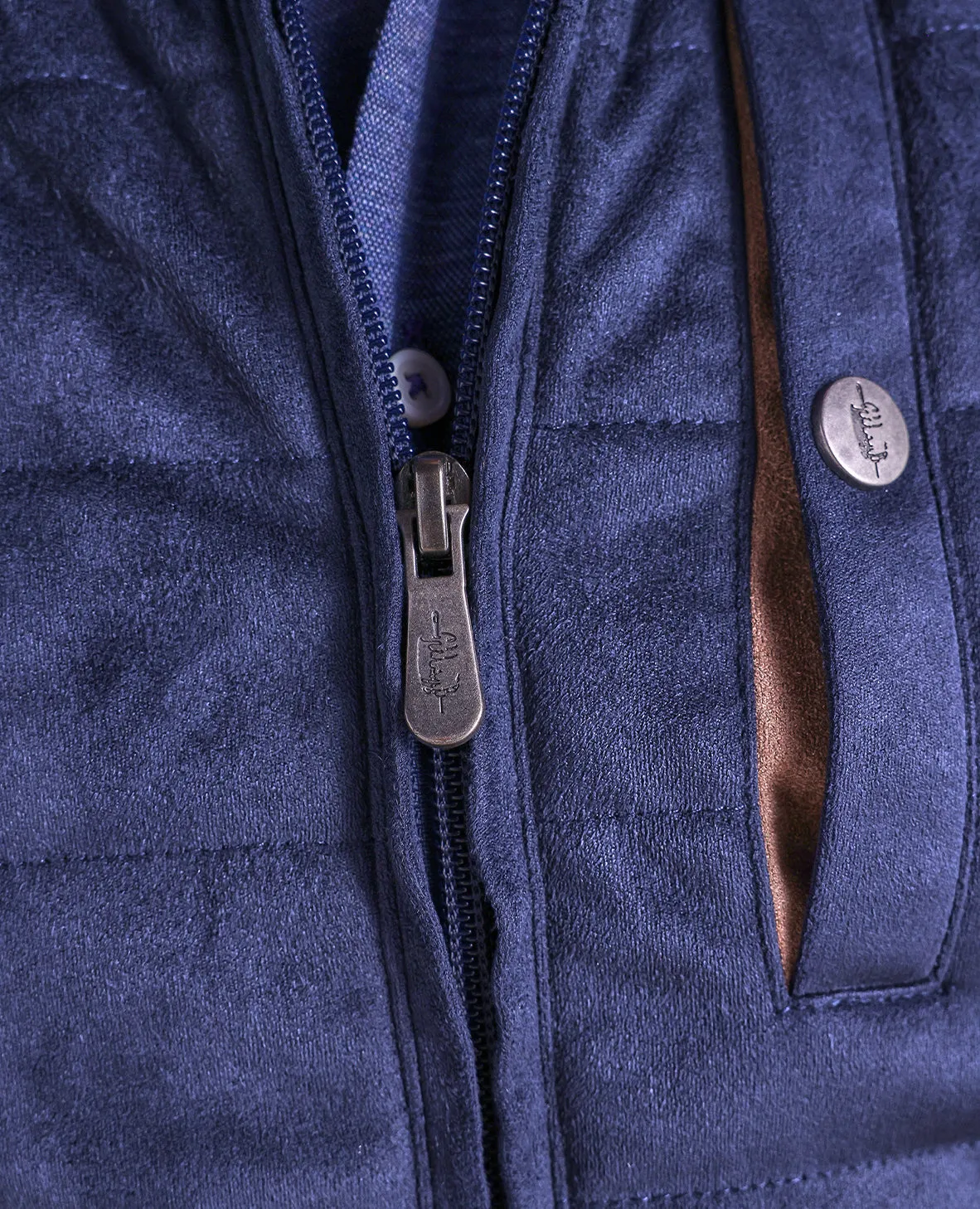 The Colton - Microsuede Vest - Navy/Chocolate Trim