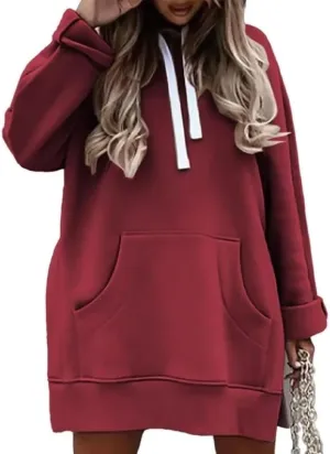 The Warmy Oversized Hoodie Dress Women First Ones Casual Drawstring Pullover Long Sleeve Split Hem with Kangaroo Pocket