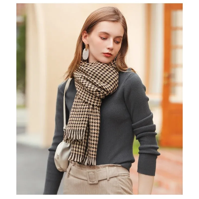 Thickened Warm Diamond Plaid Print Tassled Shawl Scarf