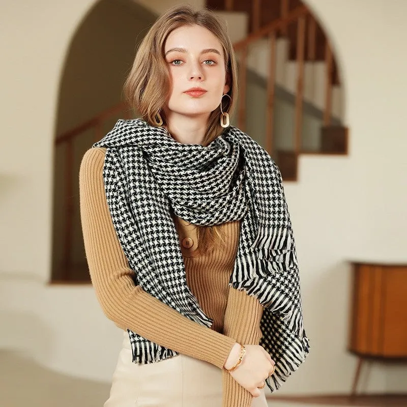 Thickened Warm Diamond Plaid Print Tassled Shawl Scarf