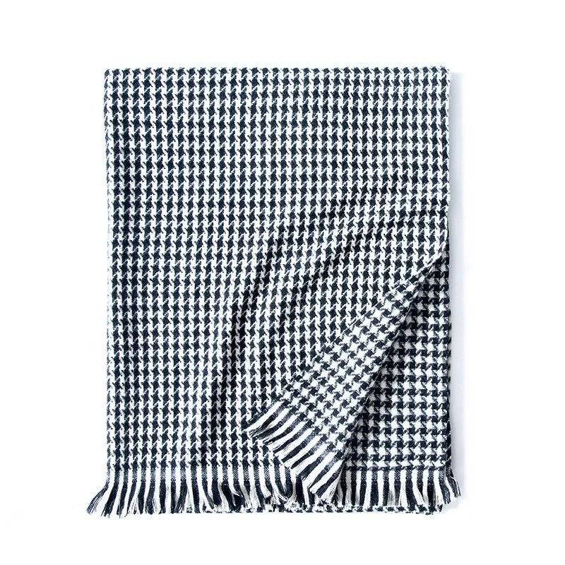 Thickened Warm Diamond Plaid Print Tassled Shawl Scarf