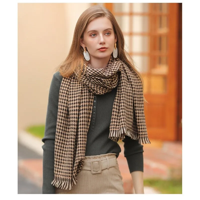 Thickened Warm Diamond Plaid Print Tassled Shawl Scarf