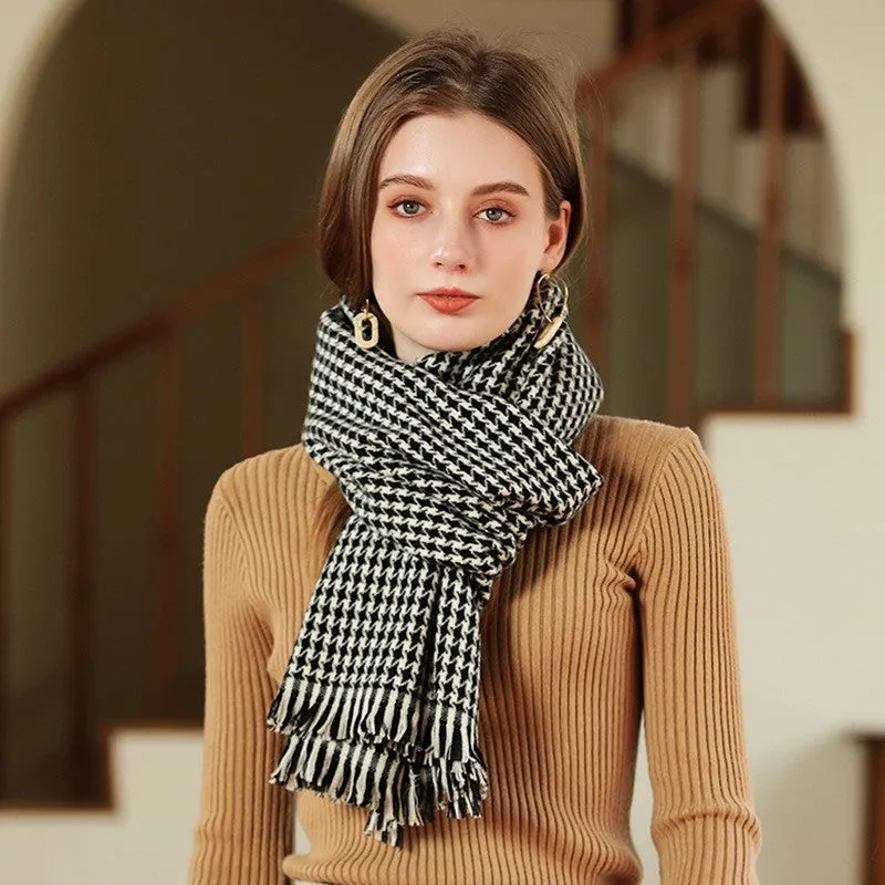 Thickened Warm Diamond Plaid Print Tassled Shawl Scarf
