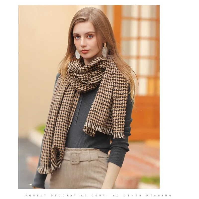 Thickened Warm Diamond Plaid Print Tassled Shawl Scarf