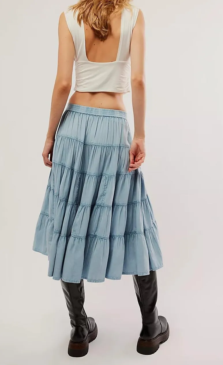 UAURORAO Women Casual Pleated Maxi Skirts High Elastic Waist Tiered Flowy Long Skirts Summer Beach Swing Midi Skirts
